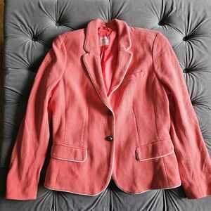 Gap The Academy Blazer Piped Textured 100% Cotton Coral Pink Sz 14